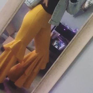 💛Mustard Ruffle Bell Bottom Pants💛